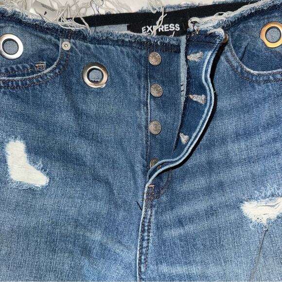 Express Grommet Frayed Hem Blue Denim Jeans - Picture 3 of 4